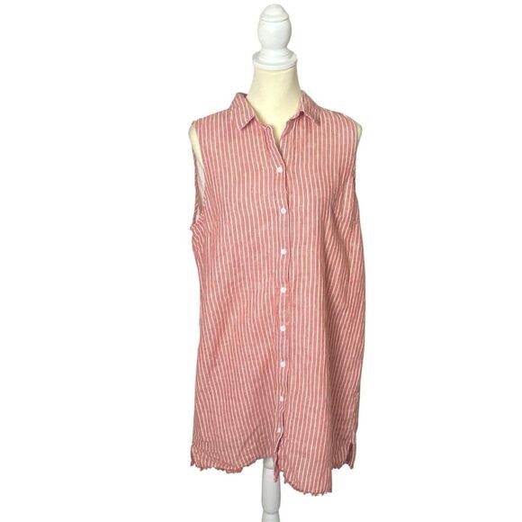 BeachLunchLounge Linen Blend Red & White Striped Button Up Shirt Dress Womens XL - Picture 1 of 16